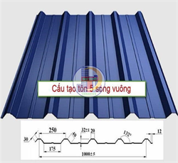 Tôn nhựa 5 sóng vuông 1.080 mm hữu dụng 1.000 mm